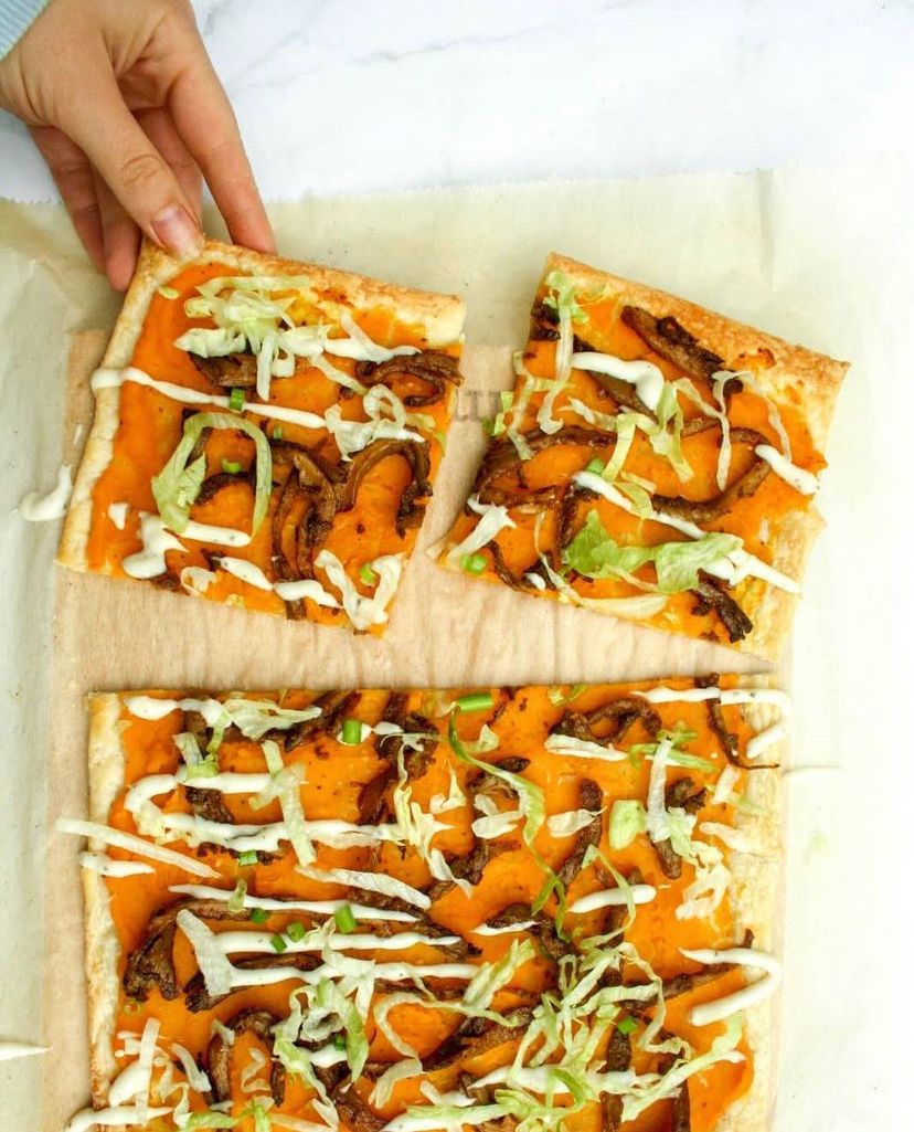 makkelijke vegetarische plaattaart recepten Plaattaart met oesterzwam shoarma en pompoen